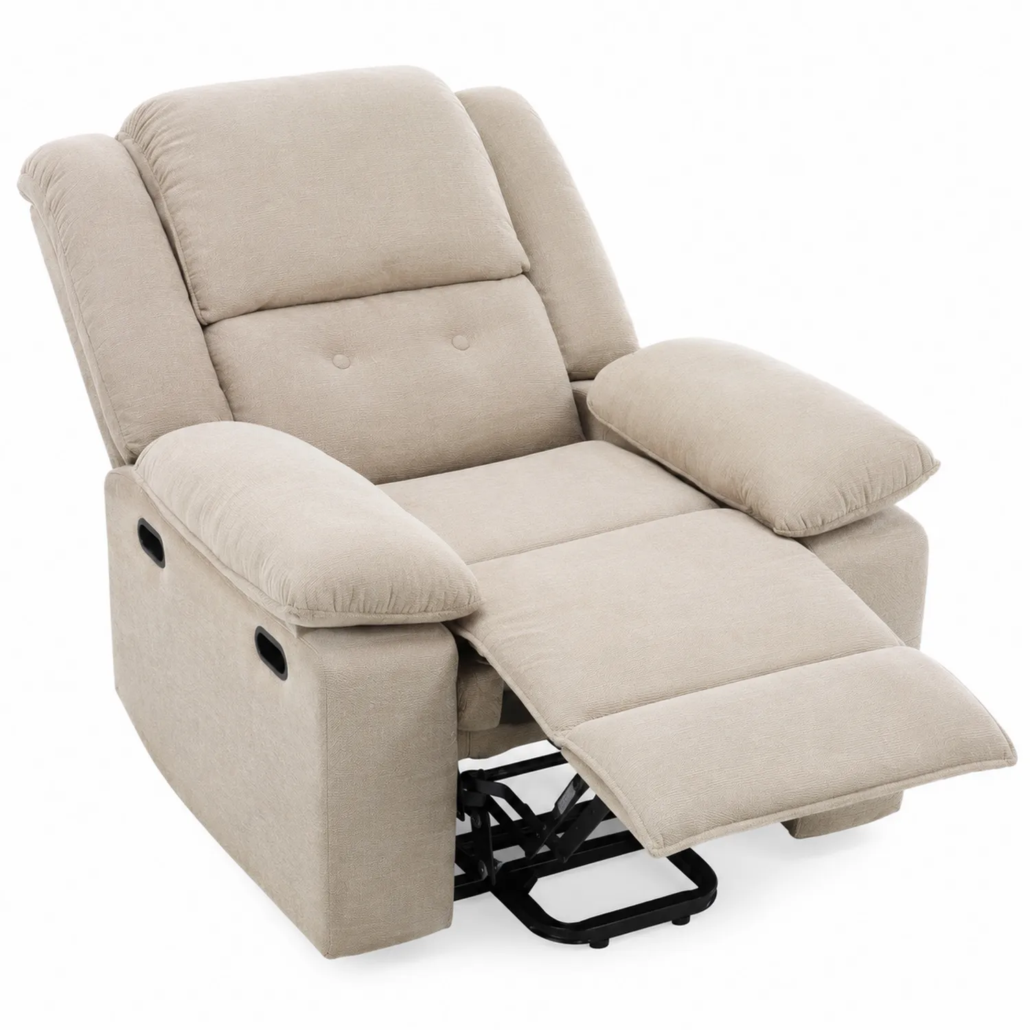 Poltrona Reclinabile in Tessuto Beige con Struttura in Acciaio-Placiron