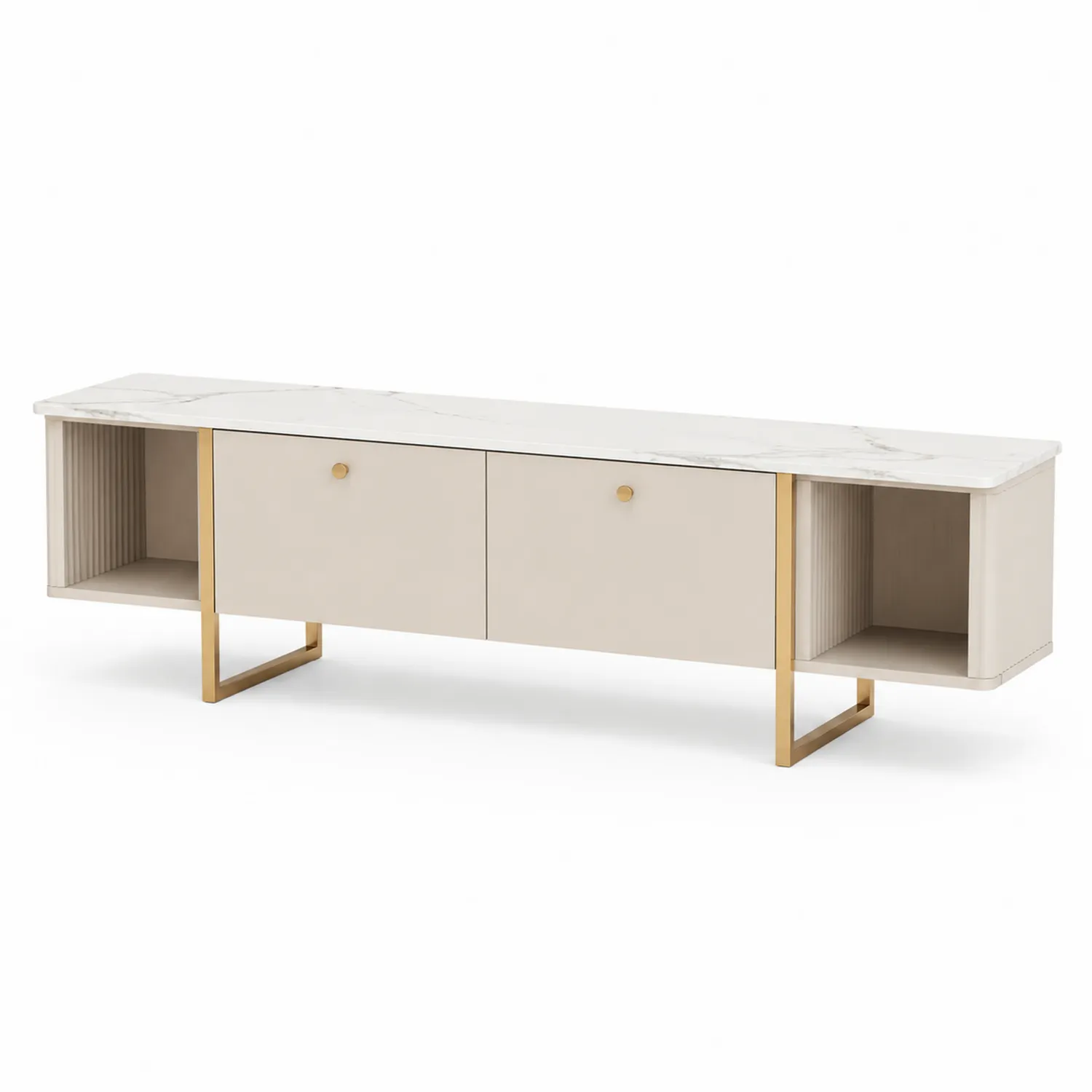 Mobile TV in MDF e metallo con piano in marmo artificiale Bianco 180x40x50 cm-Placiron