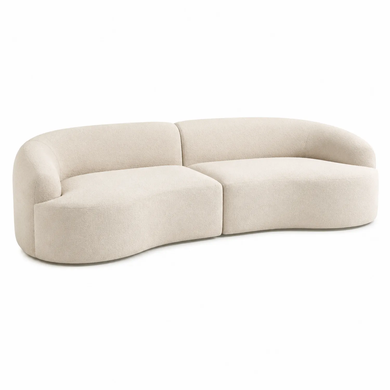 Divano Curvo in Tessuto Bouclé Crema-Placiron