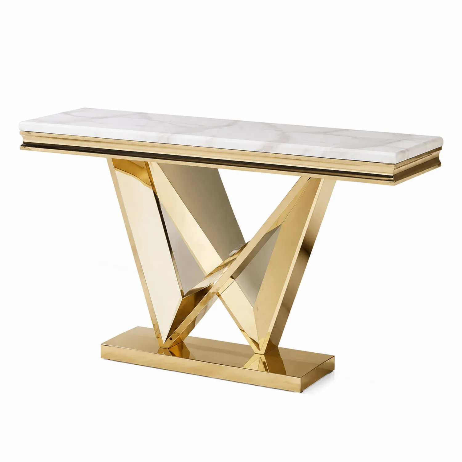 Consolle in Marmo e Acciaio Oro 120x40x85cm-Placiron