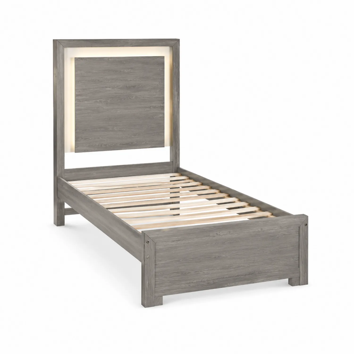 Letto singolo in legno con LED Grigio-Placiron