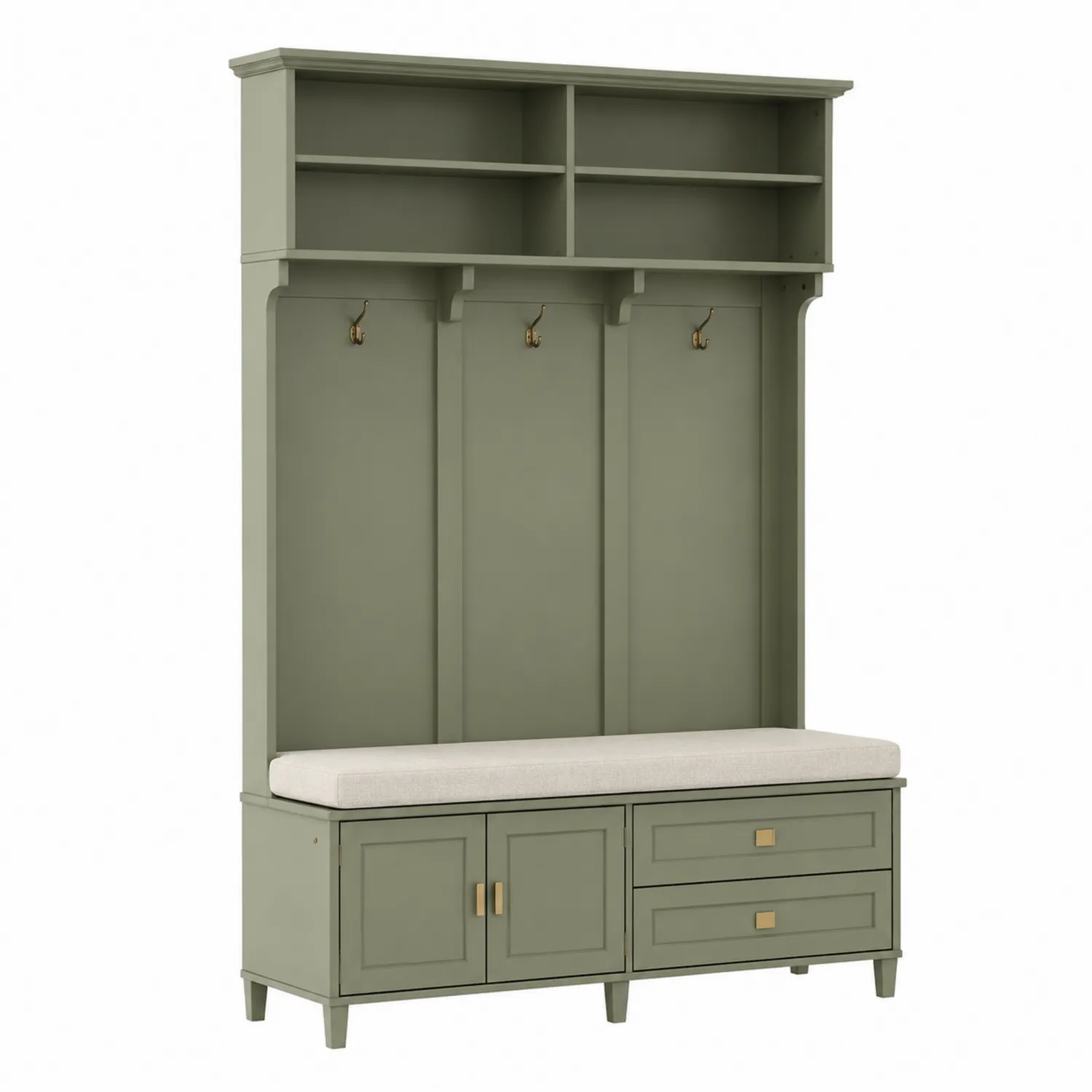 Attaccapanni in legno MDF verde con panca e cuscino-Placiron
