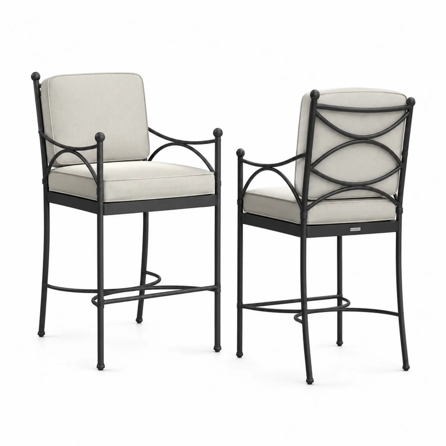 Set da 2 sedie da giardino metallo nero con tessuto poliestere beige-Placiron