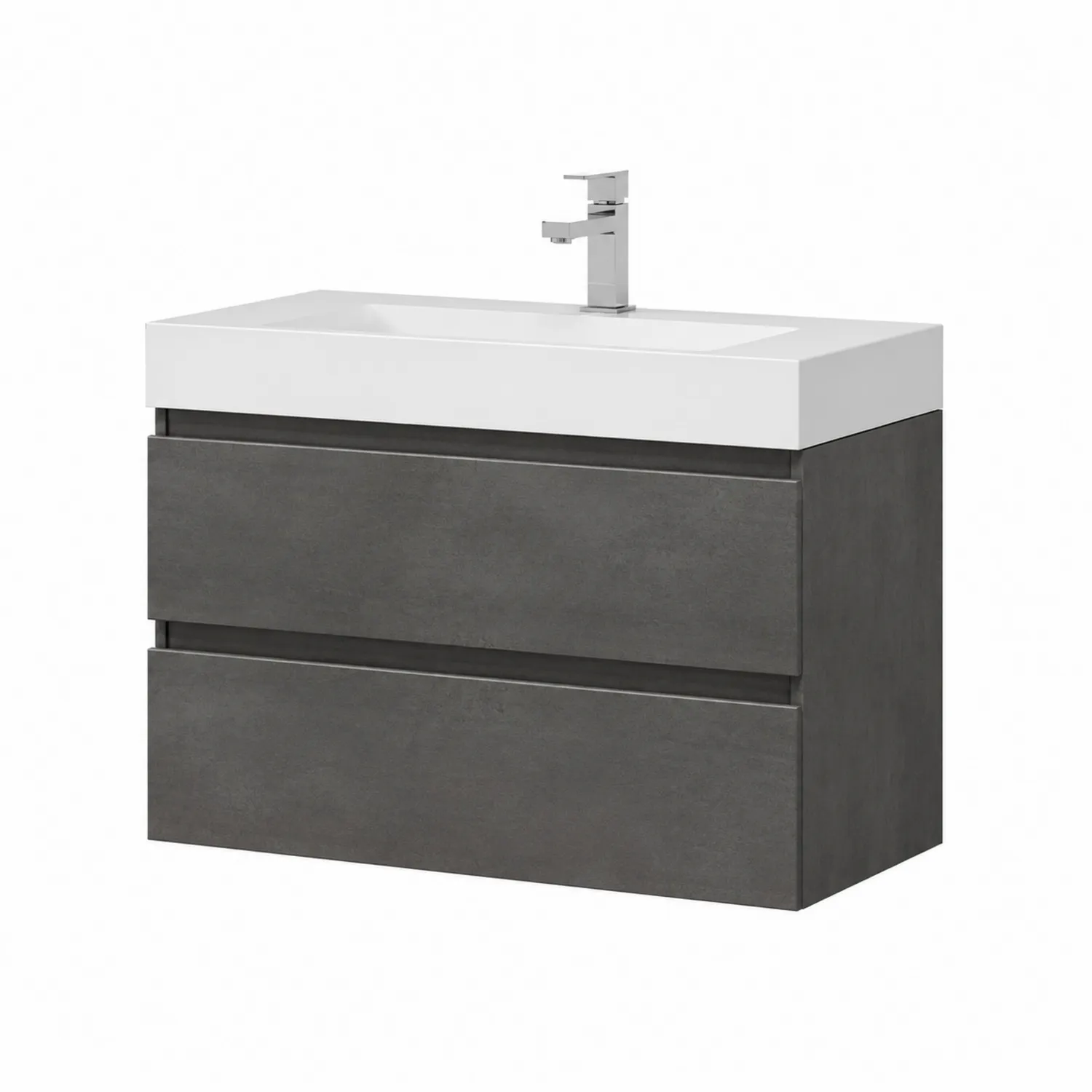 Mobile lavabo sospeso in MDF con lavabo in ceramica, 100x50x55 cm, Grigio scuro-Placiron