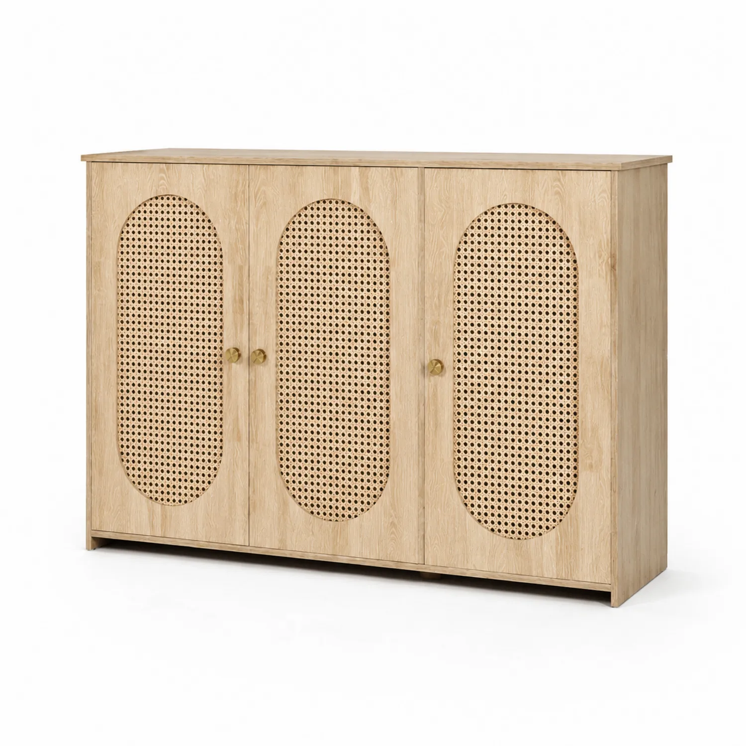 Credenza in Legno con Porte in Rattan Intrecciato-Placiron
