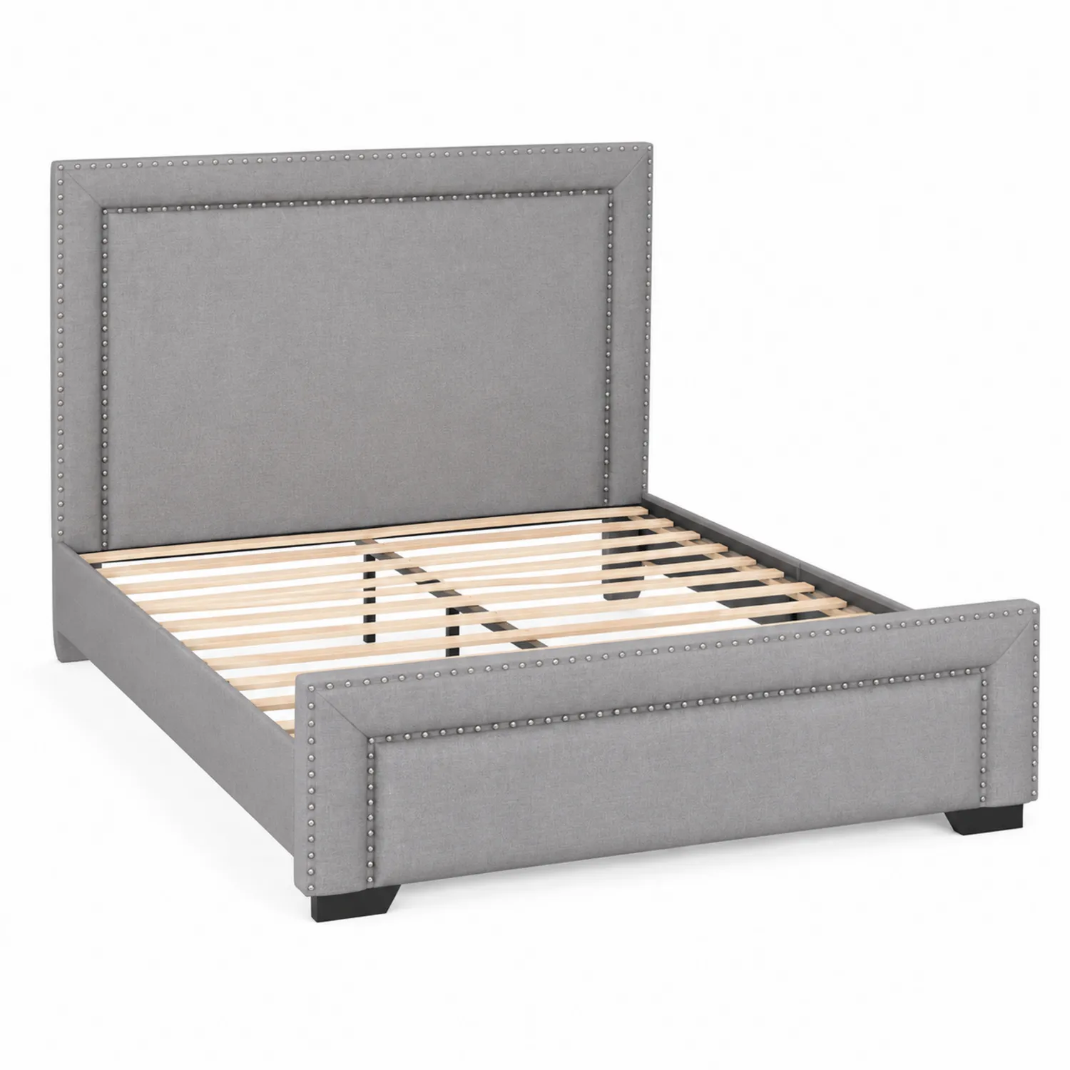 Letto a pannelli in tessuto grigio con struttura in legno-Placiron