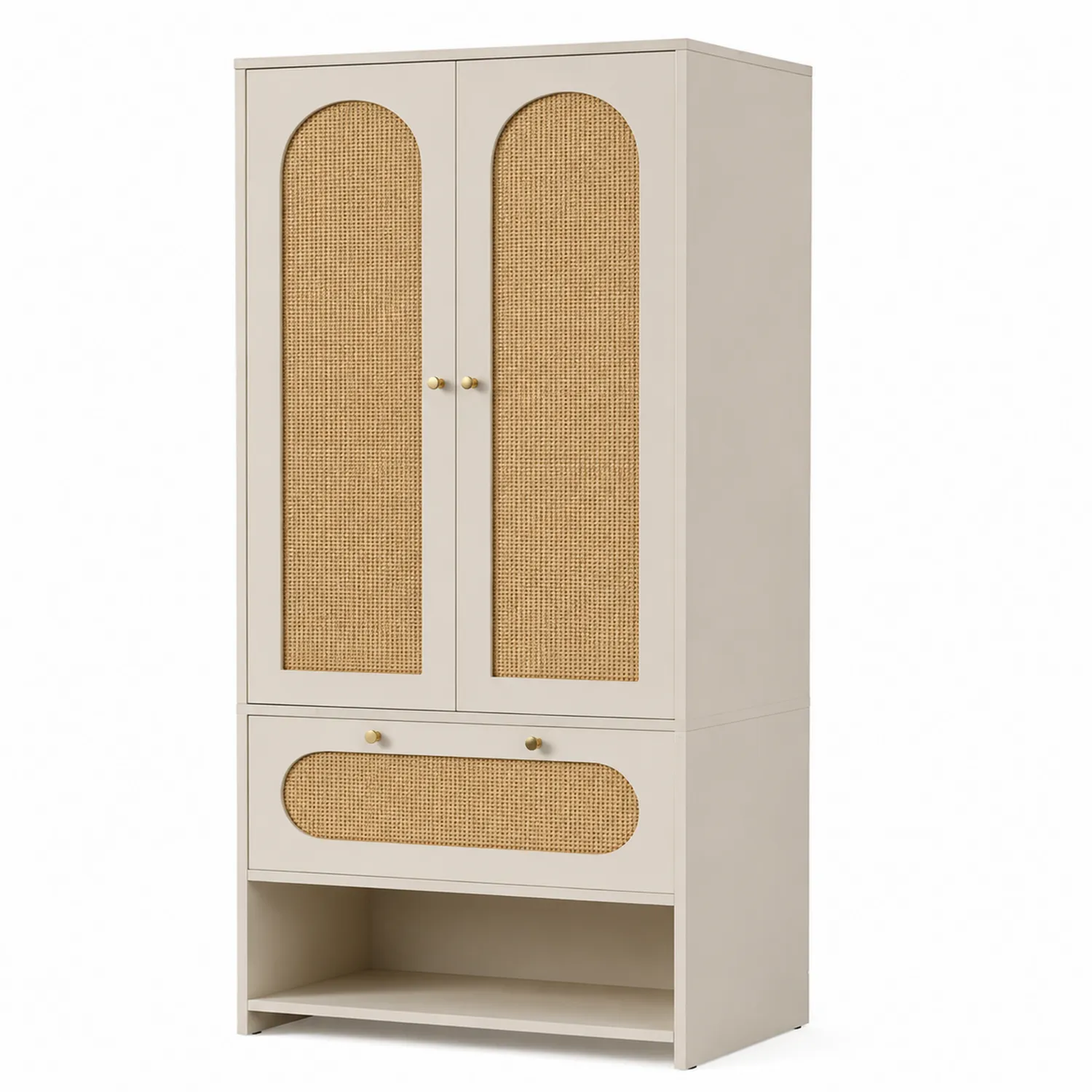 Armadio in legno MDF e rattan 200x100x50cm Beige-Placiron
