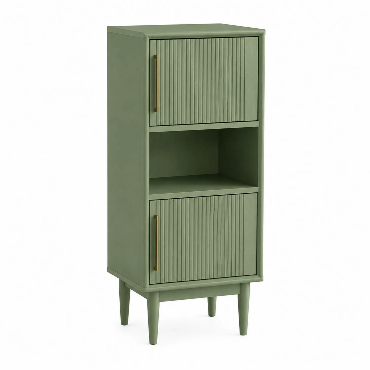 Mobile contenitore in legno verde con ante e ripiano aperto-Placiron