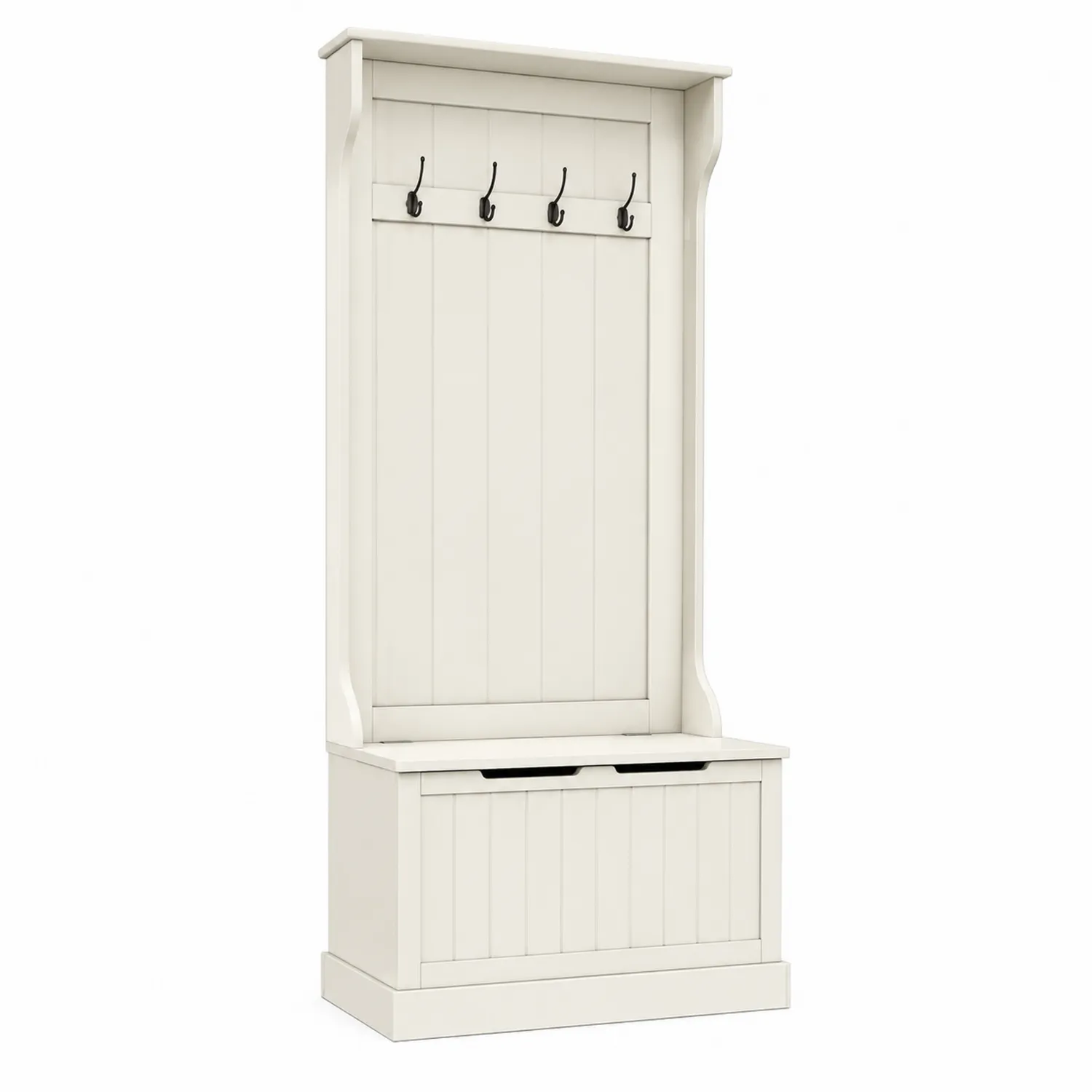 Appendiabiti in legno massello con panca e contenitore Bianco-Placiron