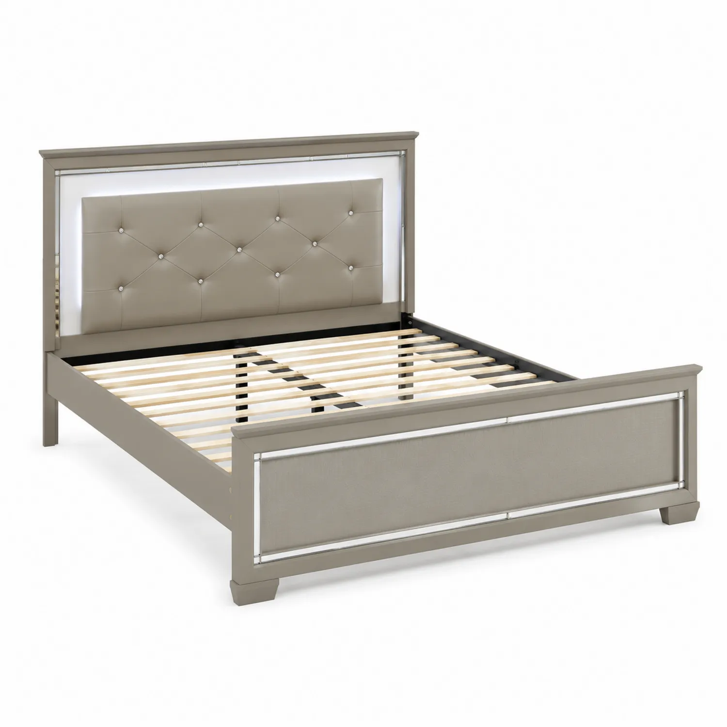 Letto in Legno e Pelle Sintetica con Testiera Imbottita Grigio-Placiron