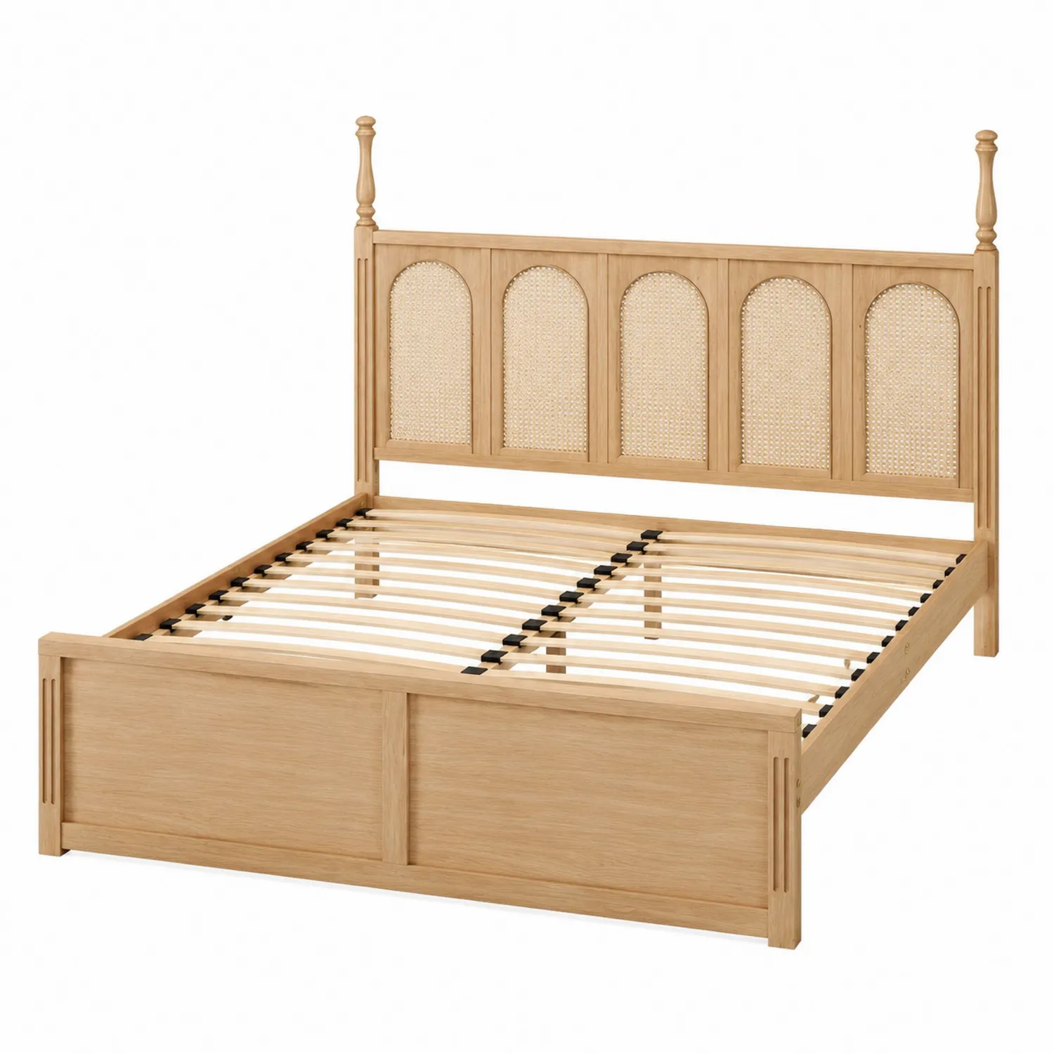Letto in Legno di Rovere con Testiera in Rattan 200x160 cm Naturale-Placiron