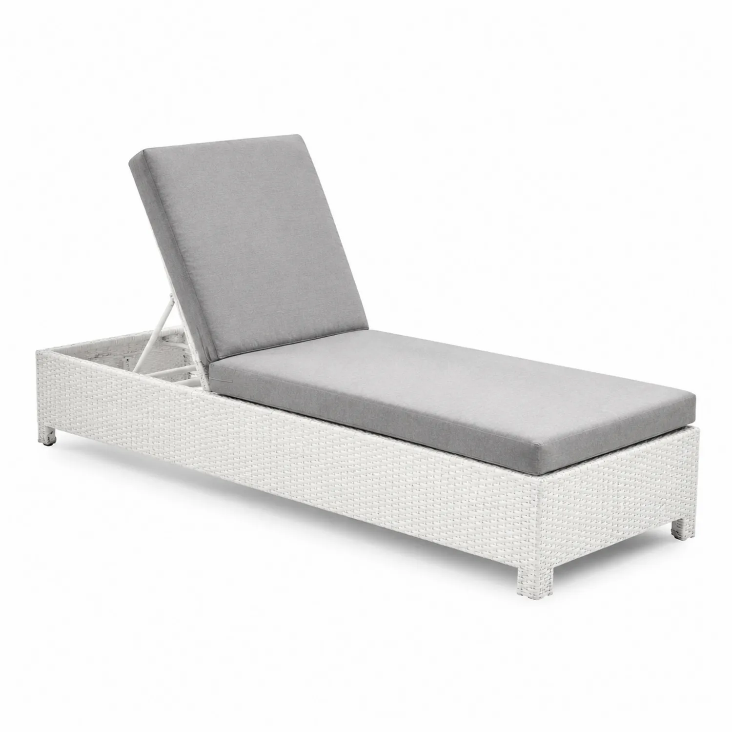 Lettino Prendisole in Rattan Sintetico con Cuscini Grigi-Placiron