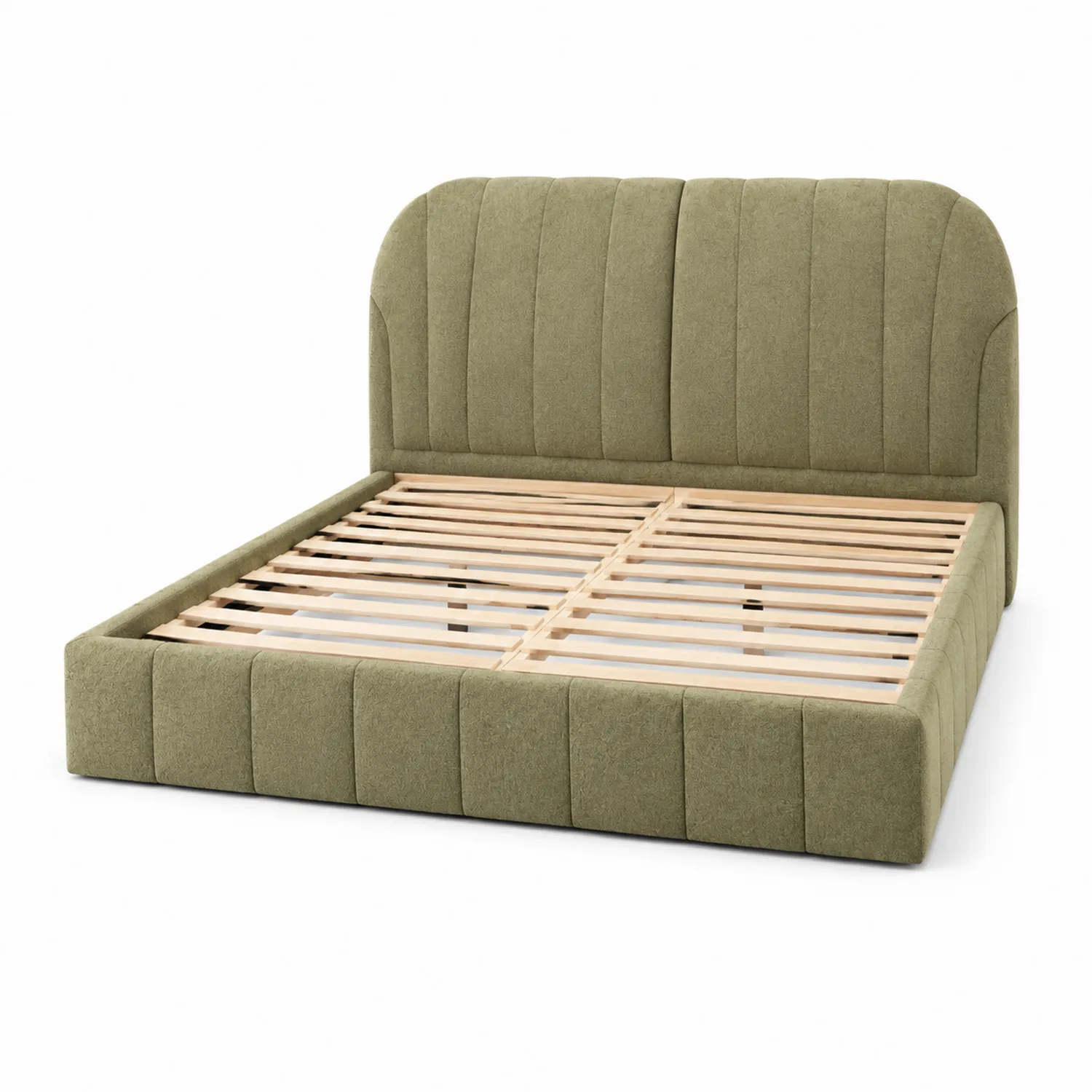 Letto in tessuto verde con doghe in legno 200x160 cm-Placiron