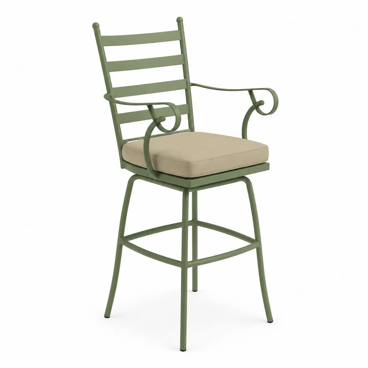 Sgabello da bar in metallo verde con cuscino in poliestere beige-Placiron