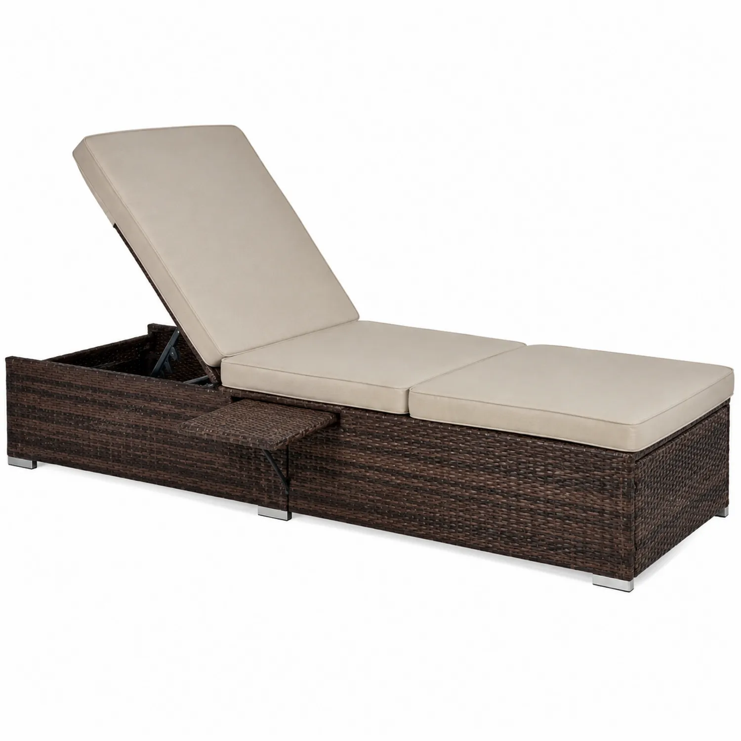 Lettino Prendisole in Rattan con Cuscini Regolabili Marrone/Beige-Placiron
