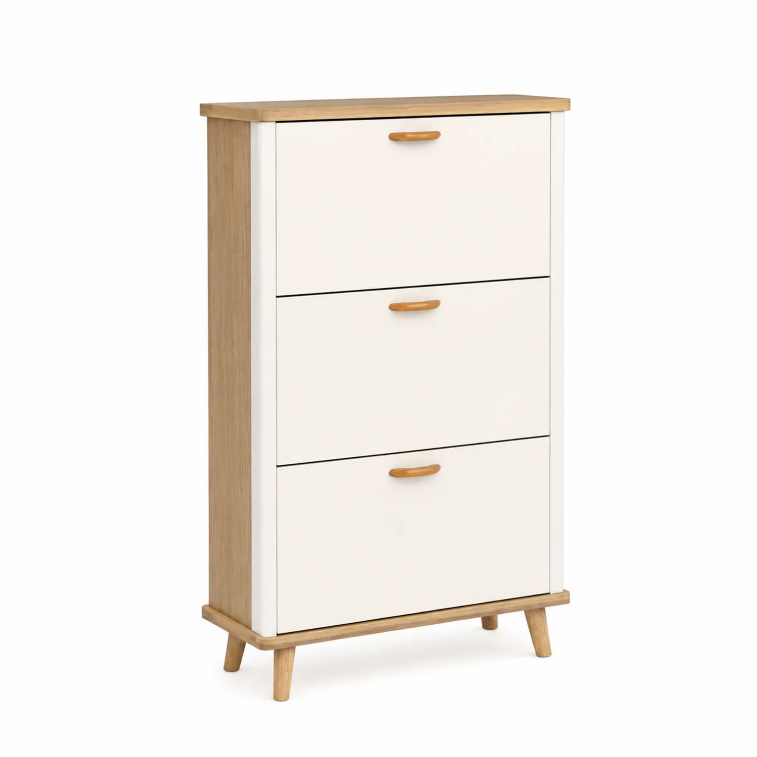Scarpiera in Legno MDF e Rovere a 3 Scomparti Bianco e Naturale-Placiron