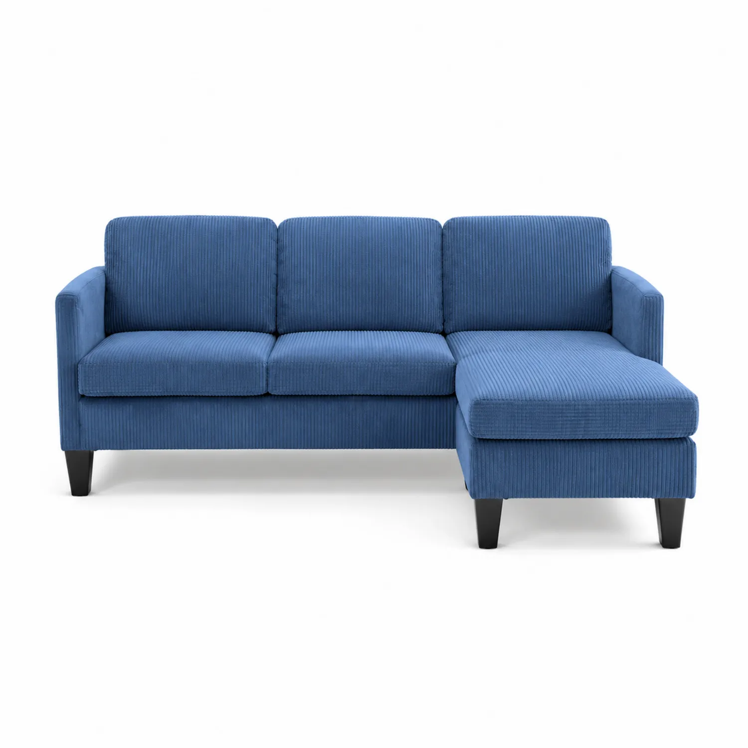 Divano ad angolo in cotone a coste blu 3 posti-Placiron