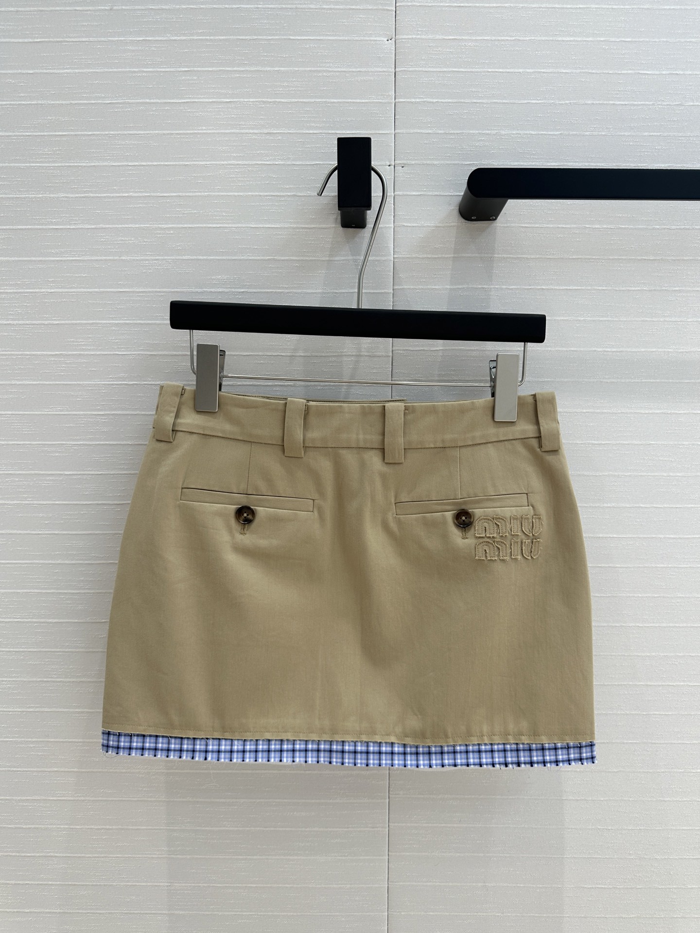 MIU new blue plaid collar curry color super short half skirt