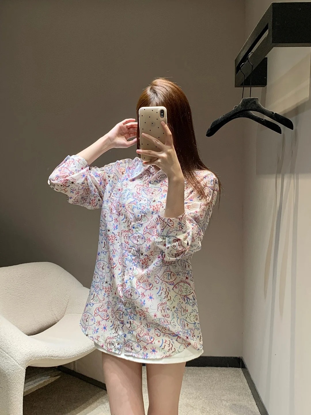 CHANE25SS Fish Graffiti Print Long Sleeve Shirt