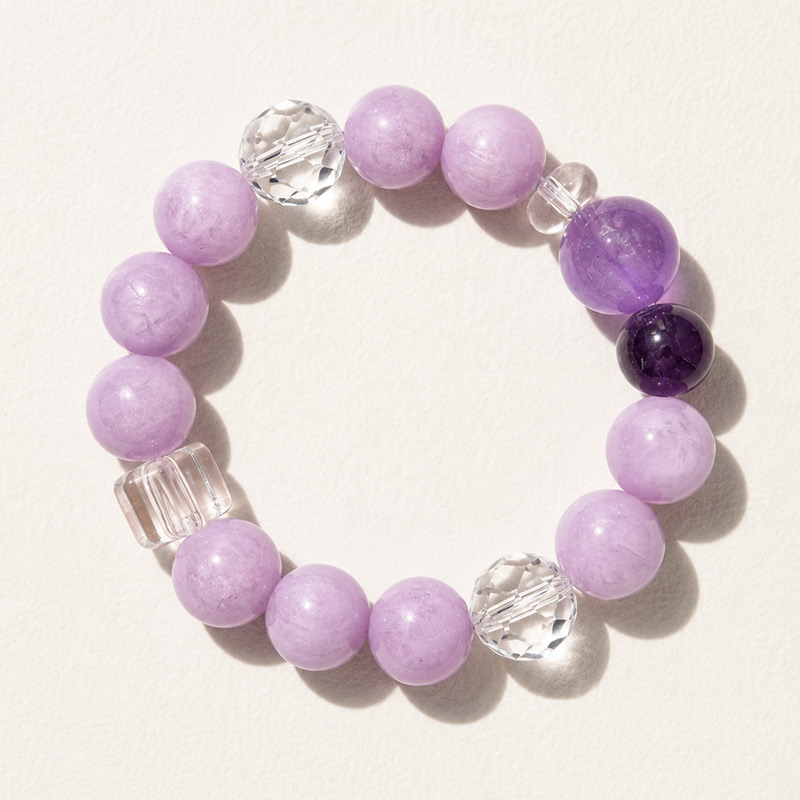 13MM Lavender Kunzite Multi Gemstone Clear Quartz Faceted Crystal Purple Amethyst Crystal Bracelet