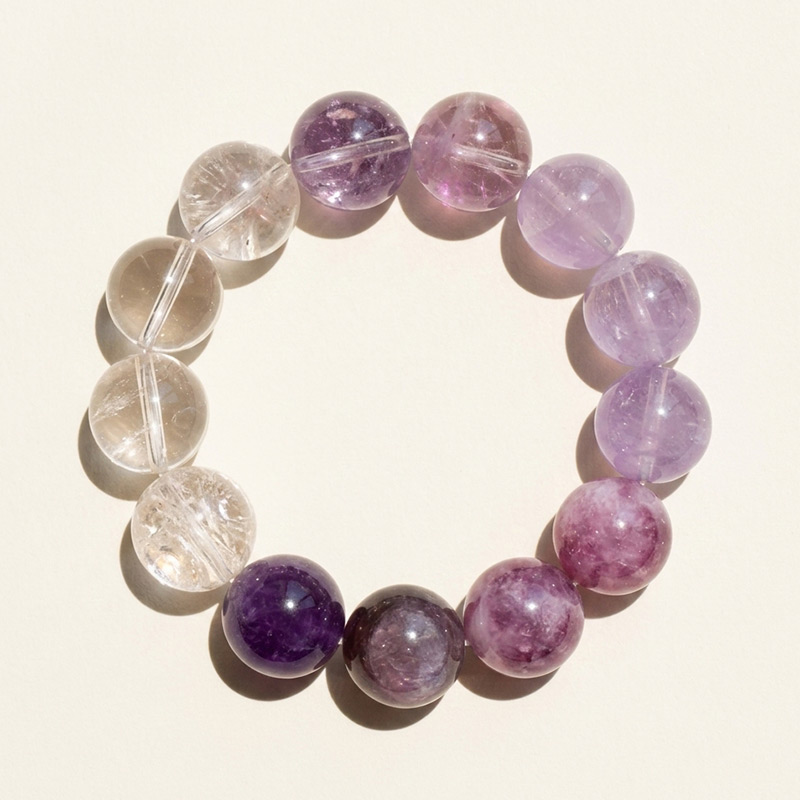 15mm Amethyst Clear Quartz Gradient Mixed Style Crystal Bracelet
