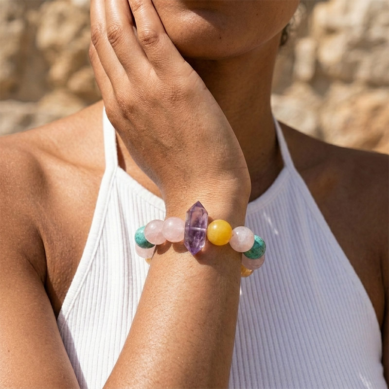14MM Pastel Macaron16MM Kunzite Rose Quartz Agate Amazonite Amethyst Citrine Yellow Hematoid Quartz Multi Gemstone Crystal Bracelet