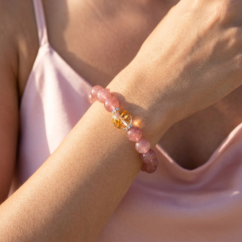 12MM Strawberry Quartz 14MM Koi Fire Quartz Crystal Bracelet