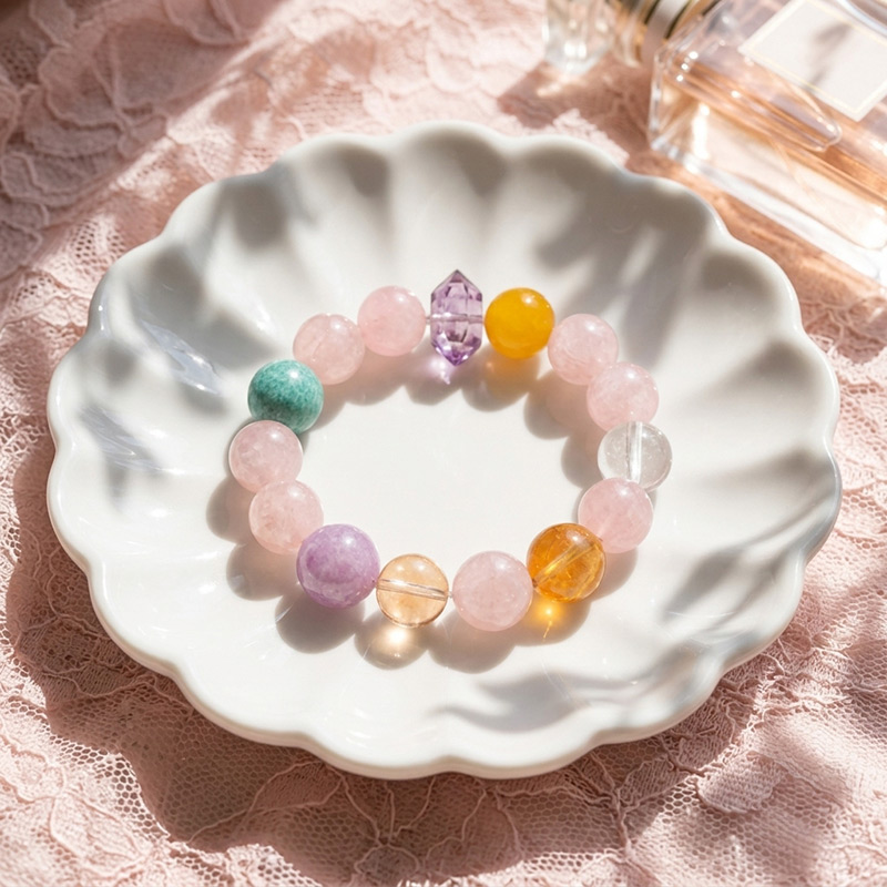 14MM Pastel Macaron16MM Kunzite Rose Quartz Agate Amazonite Amethyst Citrine Yellow Hematoid Quartz Multi Gemstone Crystal Bracelet