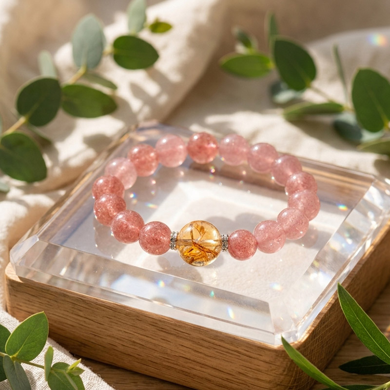 12MM Strawberry Quartz 14MM Koi Fire Quartz Crystal Bracelet