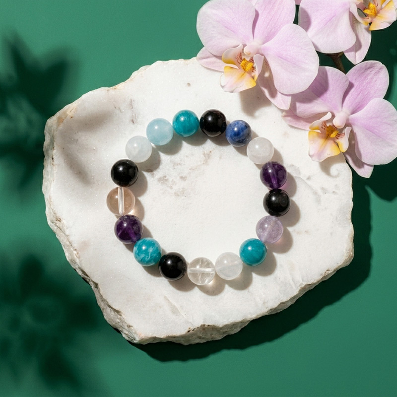 Chakra Mixed Crystal 12.3MM Balancing Multistone Crystal Bracelet