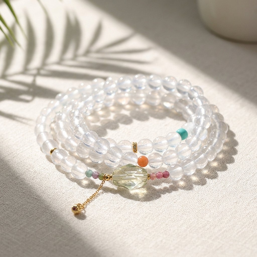 6mm White Agate Tourmaline Citrine Stichtite Three-Loop Luxury Multi Gemstone Crystal Beaded Bracelet