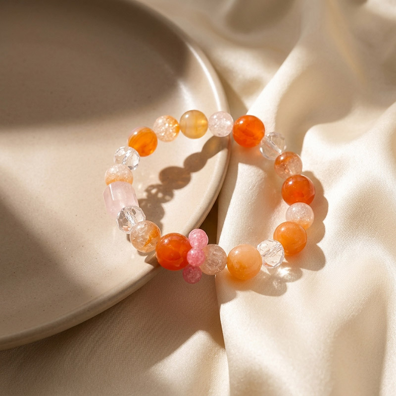Sweetfeel 12mm Agate Rose Quartz Cherry Blossom Quartz Red Hematoid Quartz Faceted Cut Crystal Bracelet