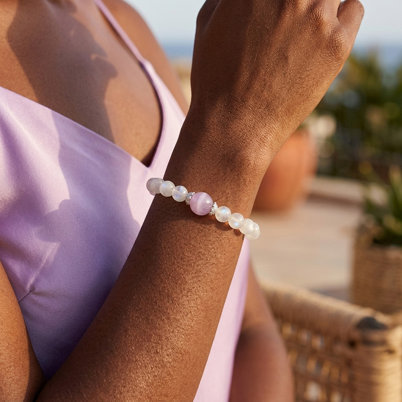 8MM Blue Moonstone 12MM Kunzite Crystal Bracelet