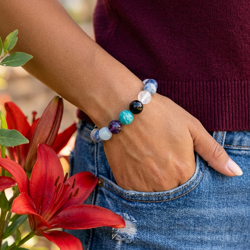 Chakra Mixed Crystal 12.3MM Balancing Multistone Crystal Bracelet