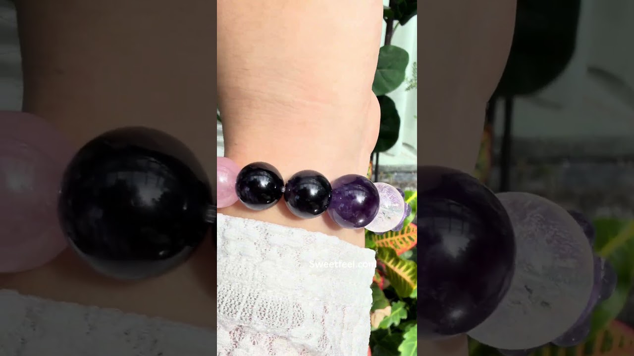 12.5mm Amethyst Rose Quartz White Azeztulite Kunzite Grey Moonstone Pink Emerald Crystal Multi Gemstone Crystal Beaded Bracelet