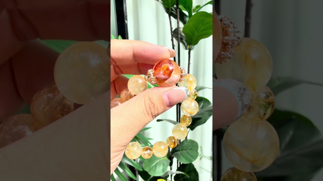 9mm 13.5mm 19mm Golden Rabbit Hair Quartz Citrine Luxury Gold Accents Multi Gemstone Crystal Beaded Bracelet