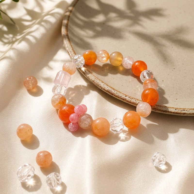 Sweetfeel 12mm Agate Rose Quartz Cherry Blossom Quartz Red Hematoid Quartz Faceted Cut Crystal Bracelet