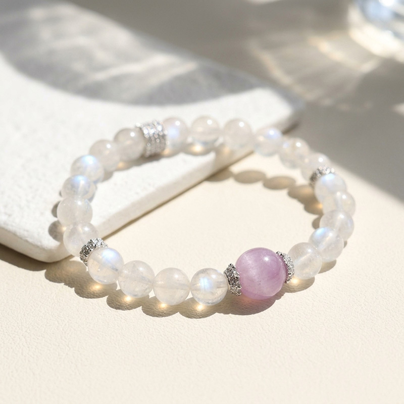 8MM Blue Moonstone 12MM Kunzite Crystal Bracelet