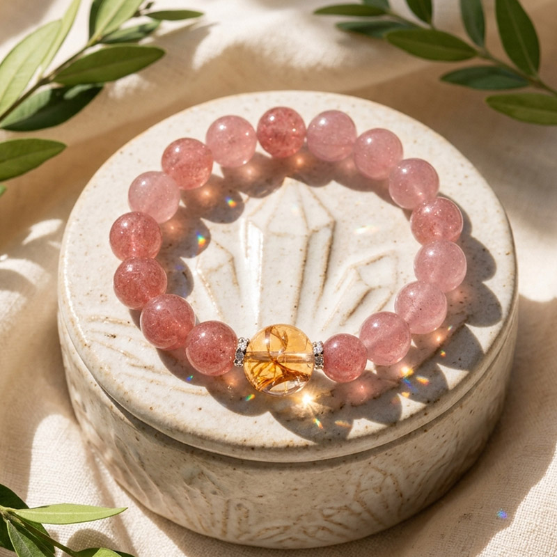 12MM Strawberry Quartz 14MM Koi Fire Quartz Crystal Bracelet