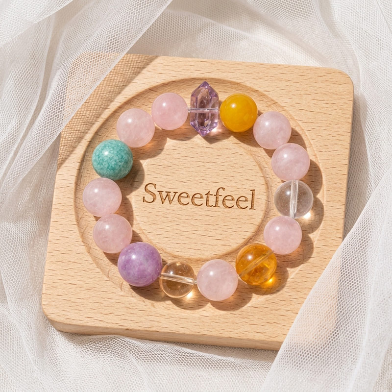 14MM Pastel Macaron16MM Kunzite Rose Quartz Agate Amazonite Amethyst Citrine Yellow Hematoid Quartz Multi Gemstone Crystal Bracelet