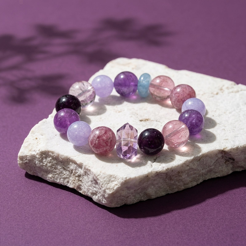 16MM Purple Multi Gemstone Amethyst Pink Emerald Quartz Purple Jade Crystal Blue Topaz Crystal Bracelet