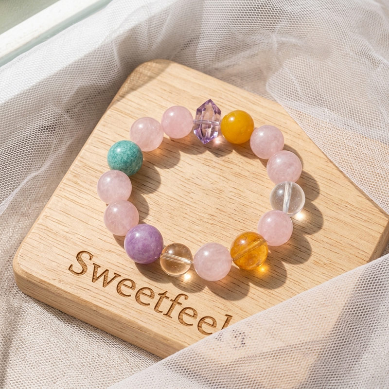14MM Pastel Macaron16MM Kunzite Rose Quartz Agate Amazonite Amethyst Citrine Yellow Hematoid Quartz Multi Gemstone Crystal Bracelet