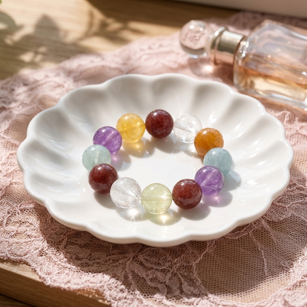 Sweetfeel 17mm Seven Chakras Mixed Gemstones Crystal Bracelet