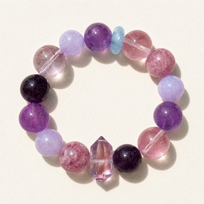 16MM Purple Multi Gemstone Amethyst Pink Emerald Quartz Purple Jade Crystal Blue Topaz Crystal Bracelet