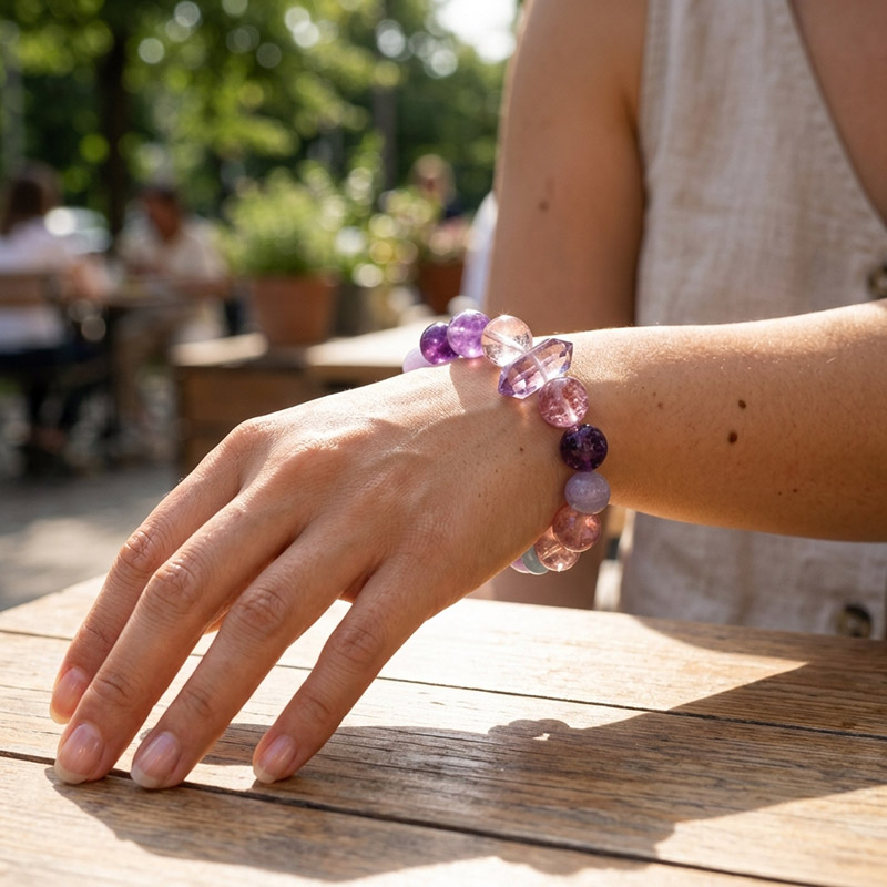 16MM Purple Multi Gemstone Amethyst Pink Emerald Quartz Purple Jade Crystal Blue Topaz Crystal Bracelet