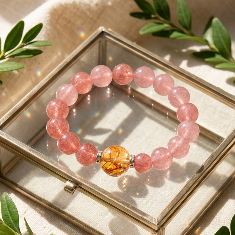 12MM Strawberry Quartz 14MM Koi Fire Quartz Crystal Bracelet