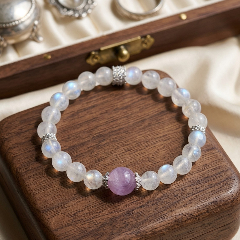 8MM Blue Moonstone 12MM Kunzite Crystal Bracelet