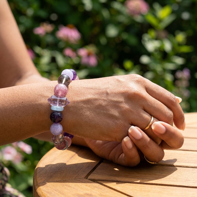 16MM Purple Multi Gemstone Amethyst Pink Emerald Quartz Purple Jade Crystal Blue Topaz Crystal Bracelet