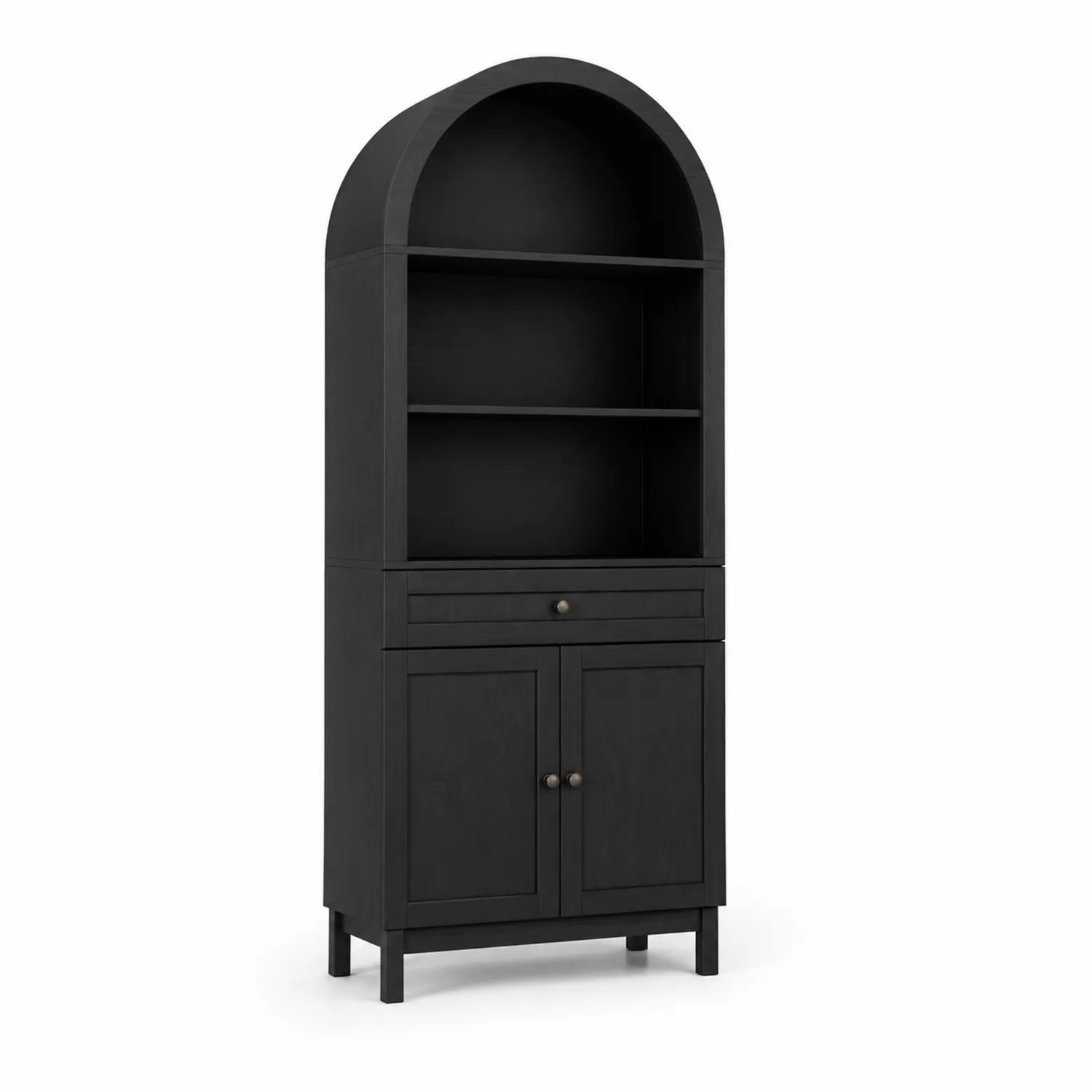 Libreria a Parete in Legno MDF Nera con Anta ad Arco