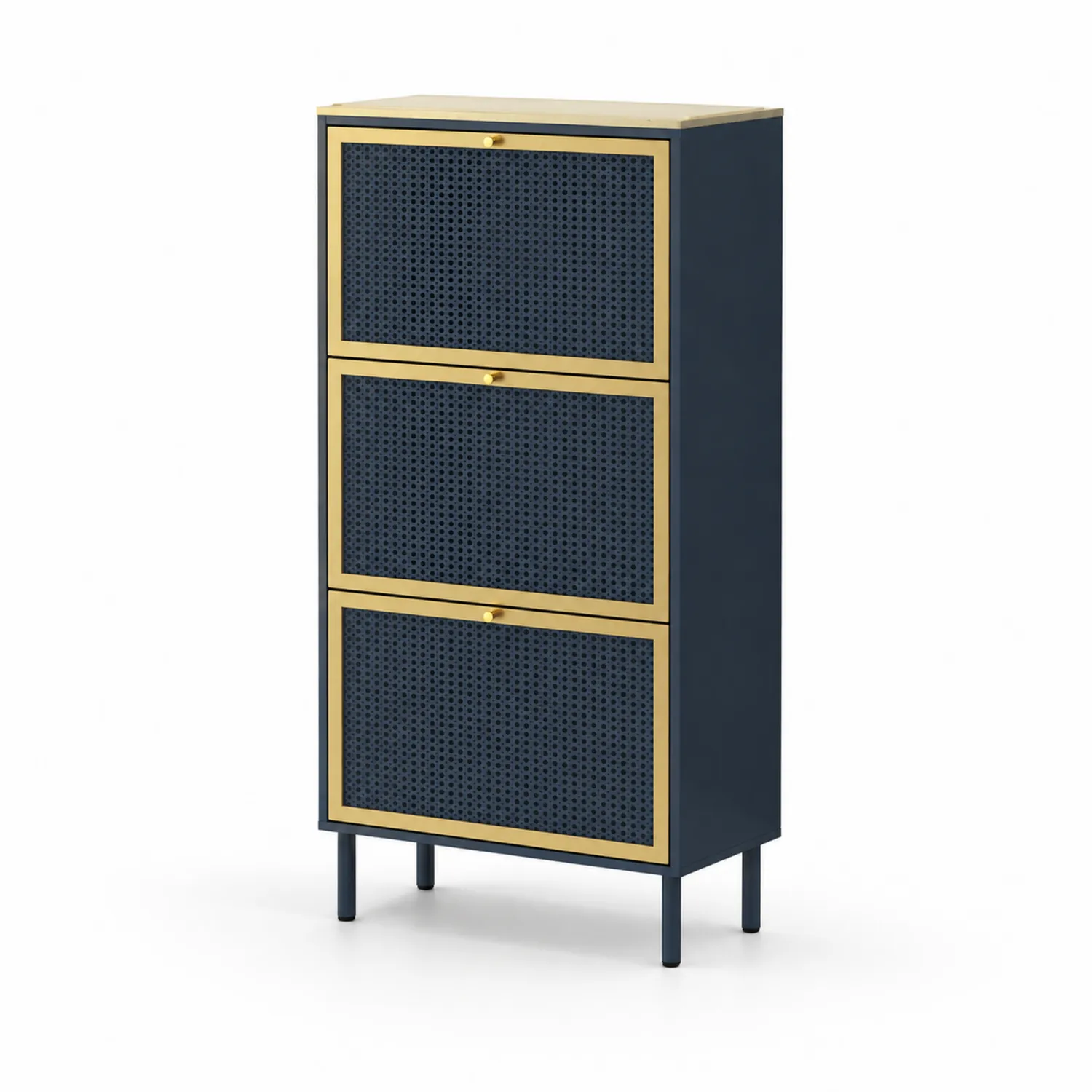 Scarpiera Metallo a 3 Scomparti Blu con Dettagli Dorati 104x50x23 cm